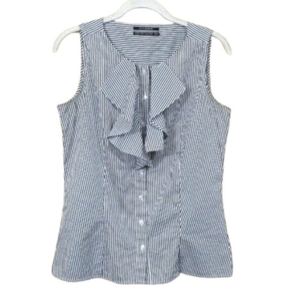 Club Monaco Sleeveless Striped Button Front Ruffle Blouse M - Picture 1 of 5